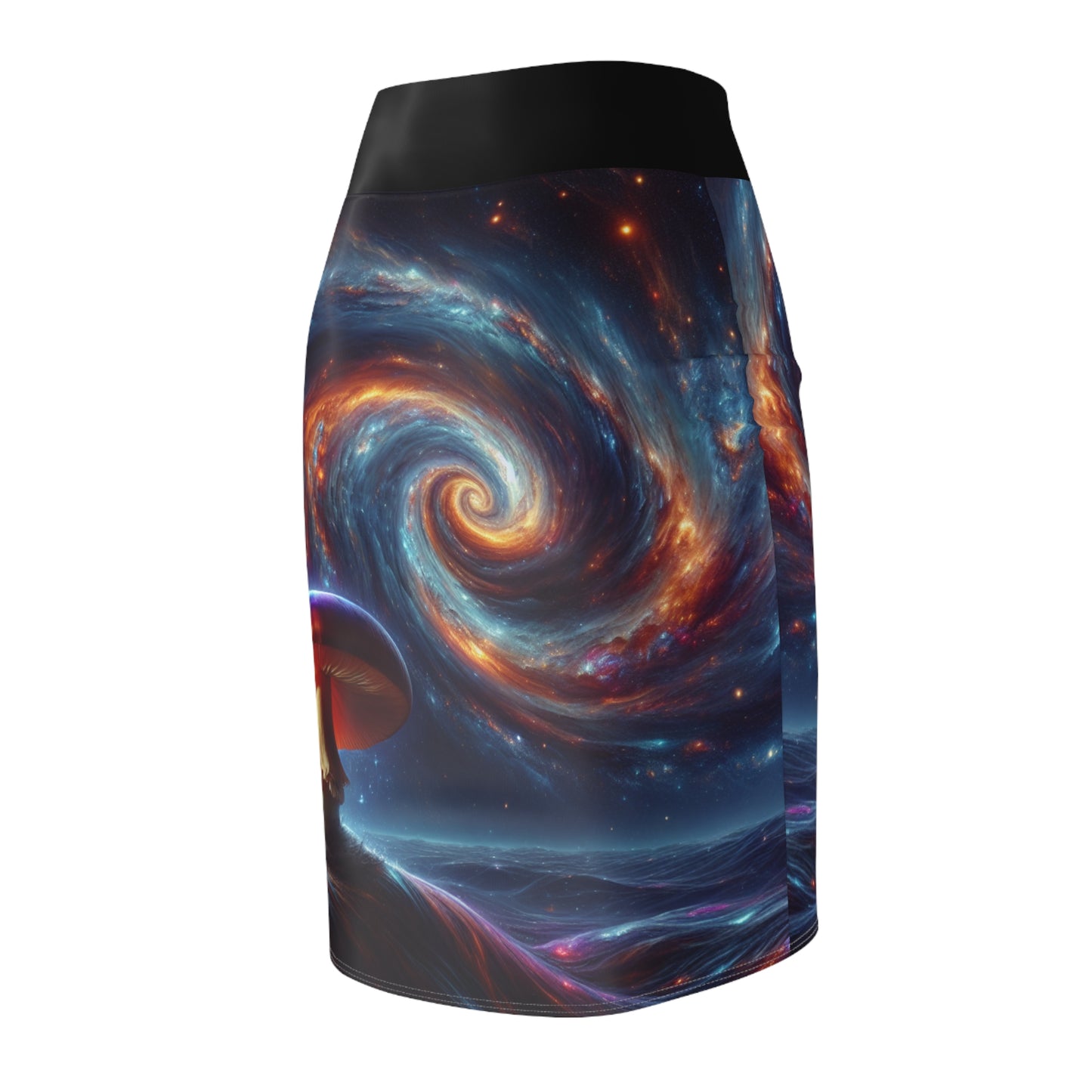 Galactic Fantasy Women's Pencil Skirt - Cosmic Mushroom Design