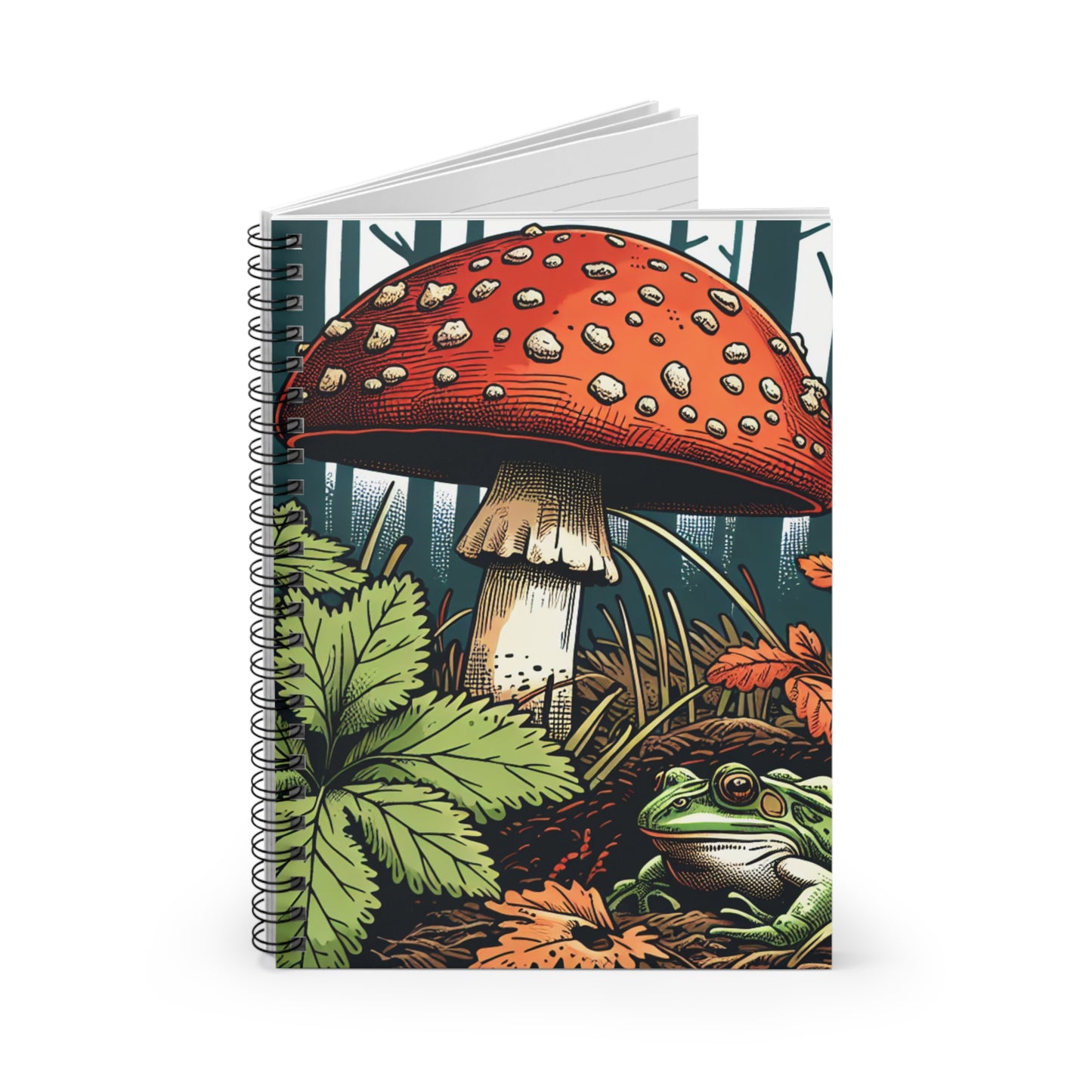 Amanita Mushroom and Cute Frog Spiral Notebook - Ruled Line