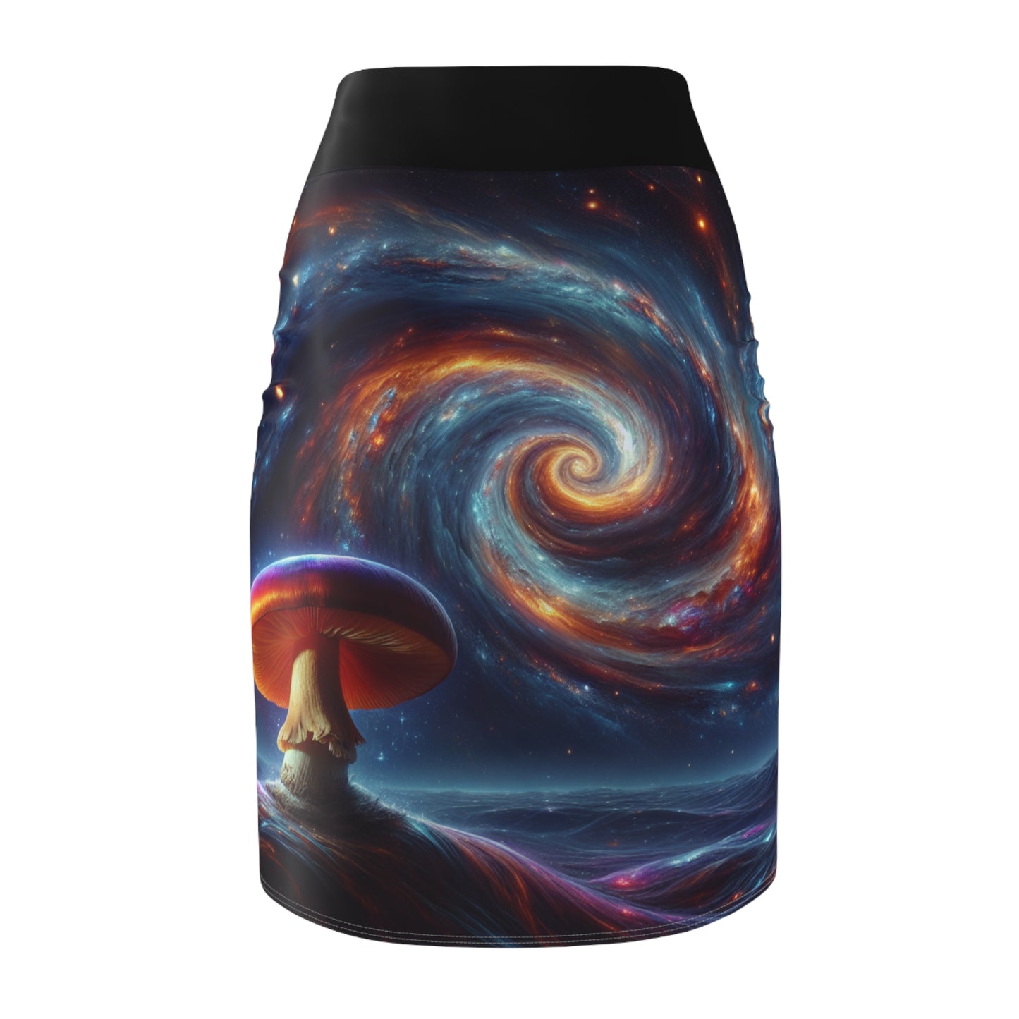 Galactic Fantasy Women's Pencil Skirt - Cosmic Mushroom Design