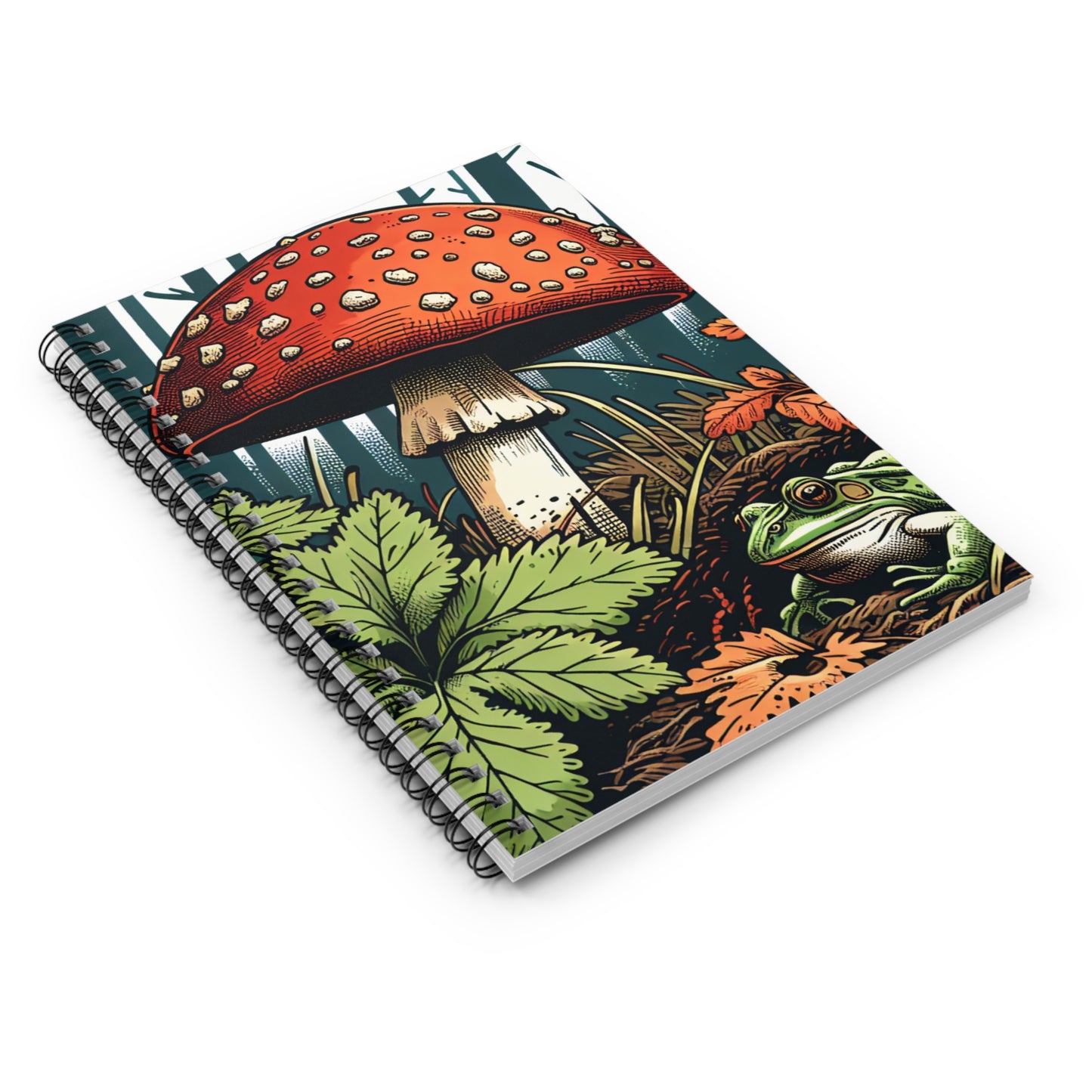 Amanita Mushroom and Cute Frog Spiral Notebook - Ruled Line
